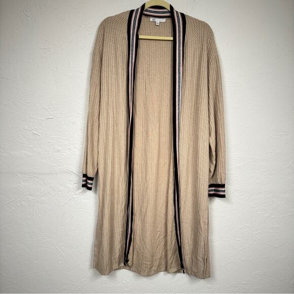 Daniel Rainn DR2 Tan Cable Knit Duster Cardigan Sweater Womens M Long Line Fall - Picture 1 of 10